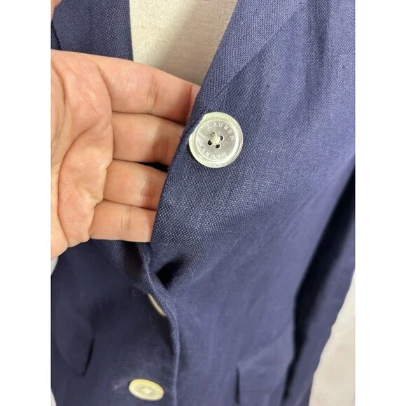 Lauren Ralph Lauren Navy Linen Blazer Jacket Coat Womens 10 P Lined Officecore - Picture 11 of 15